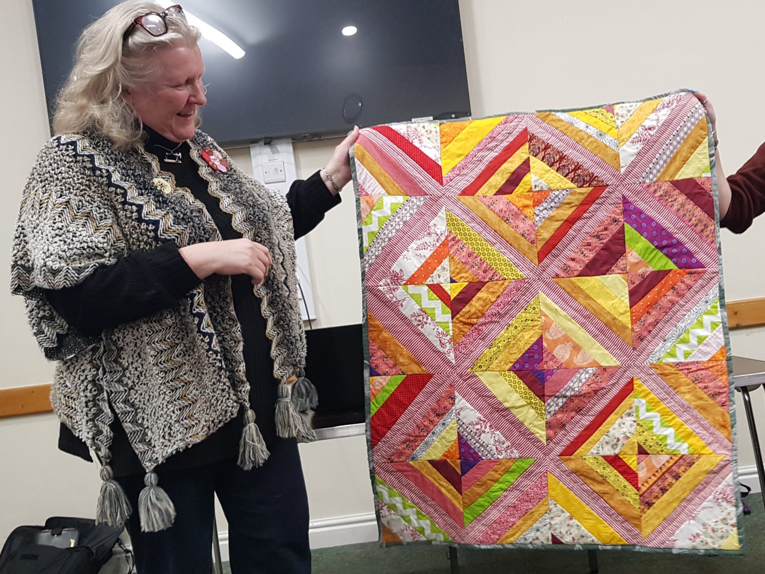 Becky's Colourful String Quilt at the February 2025 meeting Show and Tell