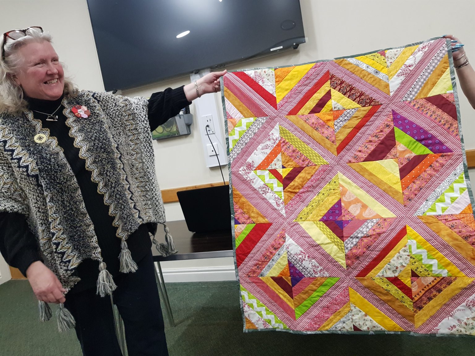 Becky's Colourful String Quilt at the February 2025 meeting Show and Tell